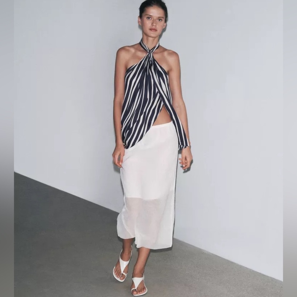 ZARA ZW COLLECTION STRIPE HALTER TOP